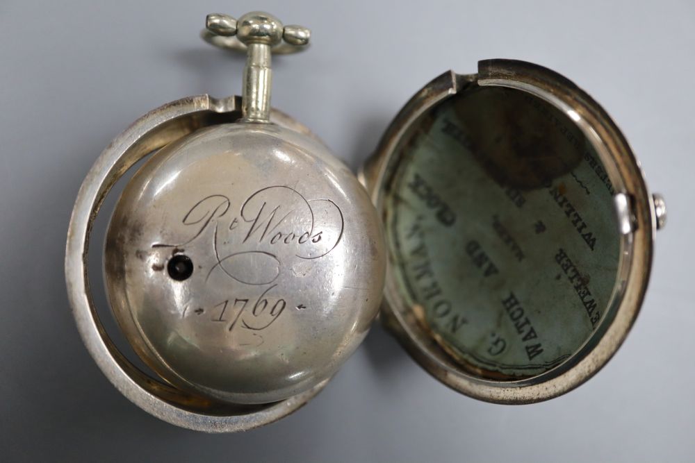 A George III silver pair cased keywind verge pocket watch by William Brentwood, London.,